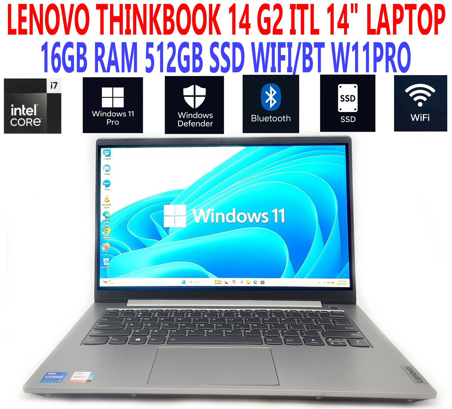LENOVO THINKBOOK 14 G2 ITL 14 LENOVO THINKBOOK 14 G2 ITL 14" LAPTOP i7-1165G7 2.80GHz 16GB RAM 512GB SSD WIFI/BT W11PRO EXTRAS
