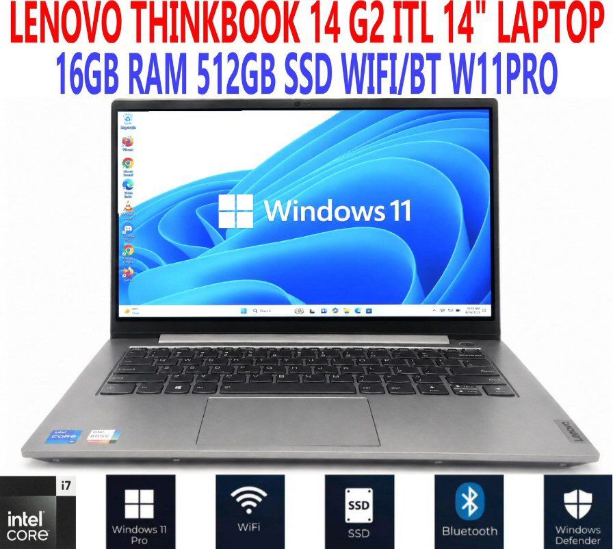 LENOVO THINKBOOK 14 G2 ITL LAPTOP i7-1165G7 2.80GHz 14" 16GB RAM 512GB SSD WIFI/BT W11PRO EXTRAS