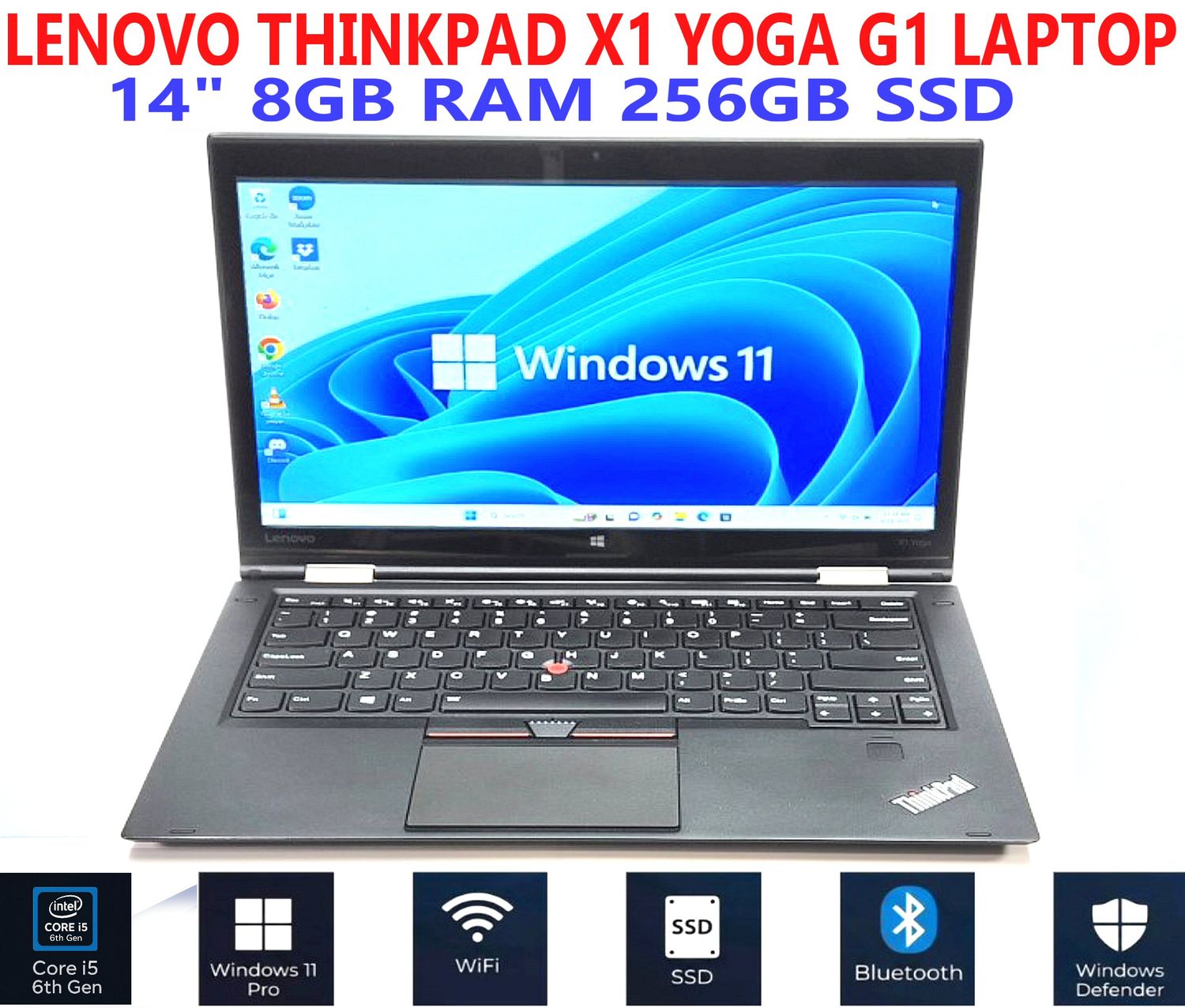 LENOVO THINKPAD X1 YOGA G1 LAPTOP 14" i5-6200U 2.30GHz 8GB RAM 256GB SSD WIN 11 PRO BT/WIFI