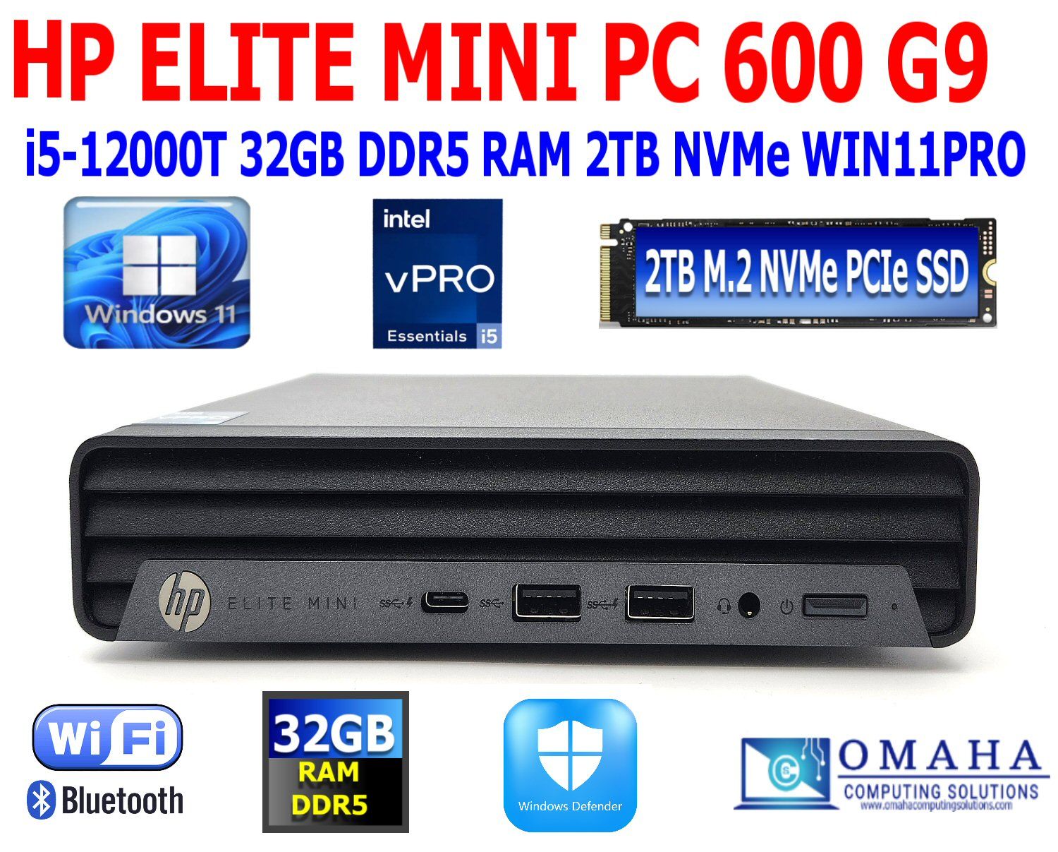 HP ELITE MINI PC 600 G9 i5-12000T 2.00GHz 32GB RAM 2TB NVME SSD WIN 11 PRO WIFI BT EXTRAS