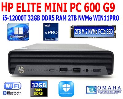 HP ELITE MINI PC 600 G9 i5-12000T 2.00GHz 32GB RAM 2TB NVME SSD WIN 11 PRO WIFI BT EXTRAS