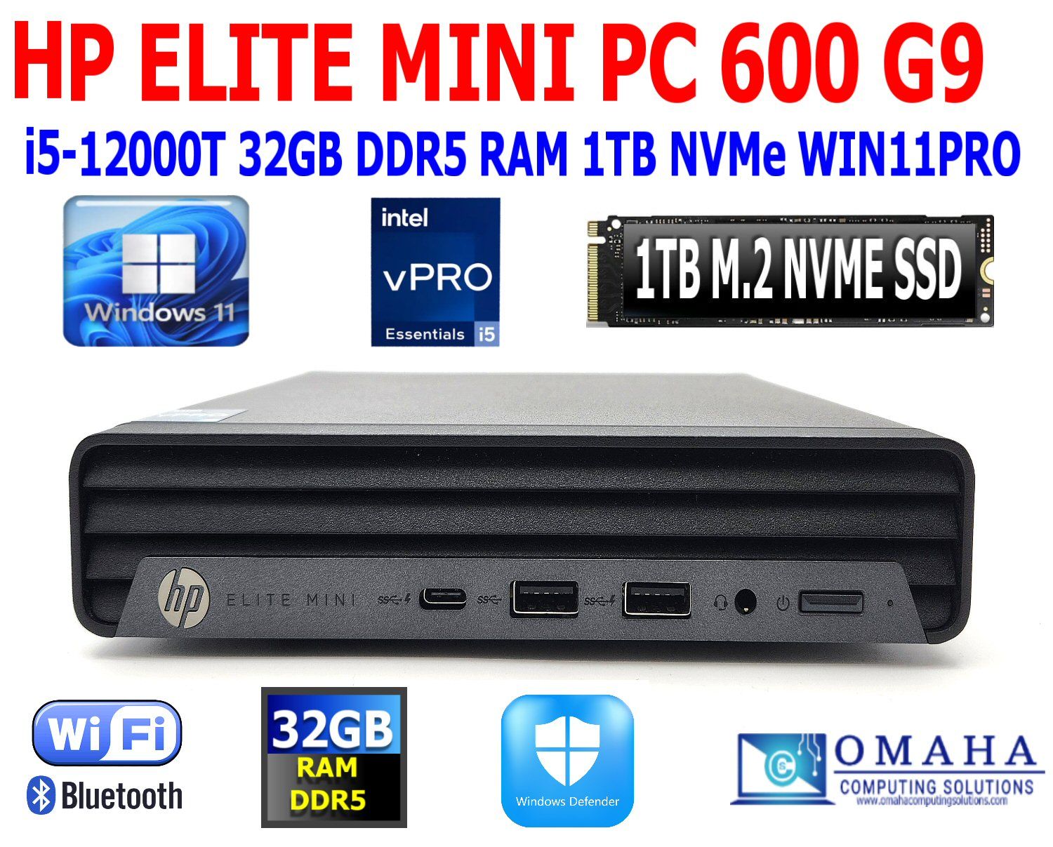 HP ELITE MINI PC 600 G9 i5-12000T 2.0GHz 32GB RAM 1TB NVME SSD WIN 11 PRO WIFI BT EXTRAS