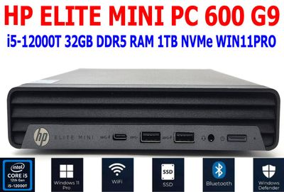 HP ELITE MINI PC 600 G9 i5-12000T 2.0GHz 32GB RAM 1TB NVME SSD WIN 11 PRO WIFI BT EXTRAS