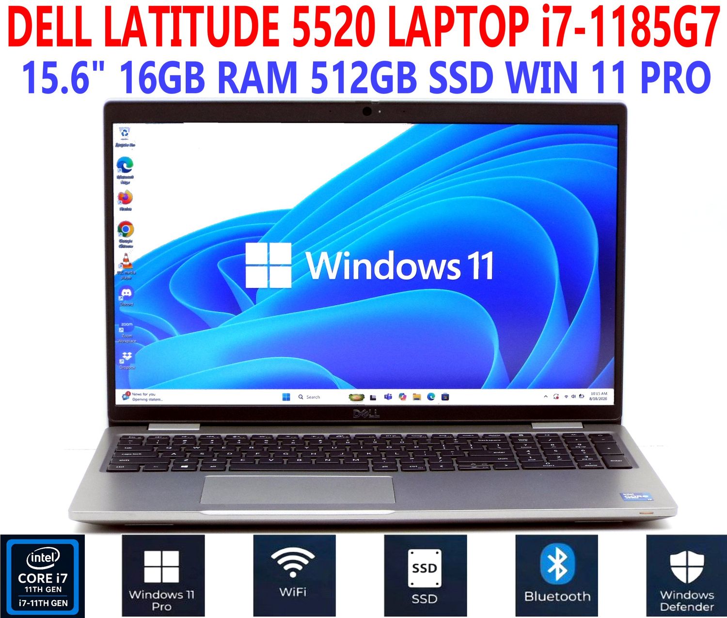DELL LATITUDE 5520 LAPTOP i7-1185G7 15.6" 16GB RAM 512GB SSD WIN 11 PRO WIFI/BT EXTRAS
