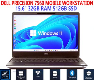 DELL PRECISION 7560 MOBILE WORKSTATION i7-11850H 2.50GHz 15.6" 32GB RAM 512GB SSD WIN 11 PRO WIFI/BT EXTRAS