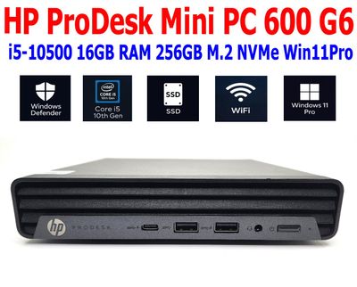 HP PRODESK 600 G6 BUSINESS MINI PC i5-10500T 2.30GHz 16GB RAM 256GB SSD  NVME WIN11 PRO WIFI/BT EXTRAS