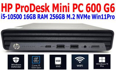 HP PRODESK 600 G6 BUSINESS MINI PC i5-10500T 2.30GHz 16GB RAM 256GB SSD NVME WIN11 PRO WIFI/BT EXTRAS HP PRODESK 600 G6 BUSINESS MINI PC i5-10500T 2.30GHz 16GB RAM 256GB SSD NVME WIN11 PRO WIFI/BT EXTRAS