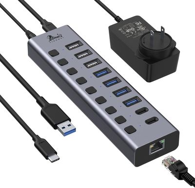 10 PORT POWERED USB-C AND USB-A HUB 1GB ETHERNET PORT TESTED WORKING 10 PORT POWERED USB-C AND USB-A HUB 1GB ETHERNET PORT TESTED WORKING