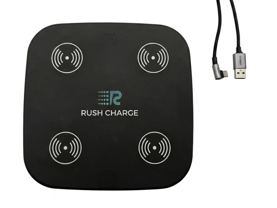 RUSH CHARGE WIRELESS QUAD STATION | 4-IN-1 MULTI-DEVICE QI CHARGING PAD USB-C CABLE BLACK