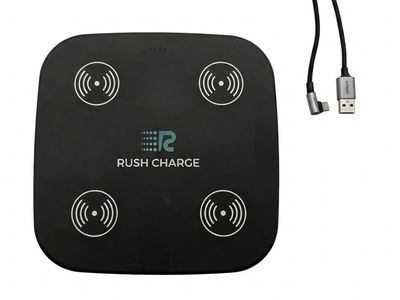RUSH CHARGE WIRELESS QUAD STATION | 4-IN-1 MULTI-DEVICE QI CHARGING PAD USB-C CABLE BLACK