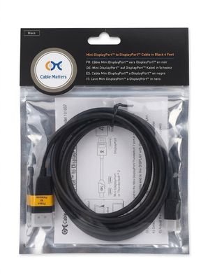 NEW CABLE MATTERS MINI DISPLAYPORT TO DISPLAYPORT CABLE (BLACK, 6 FEET) SEALED PACKAGE