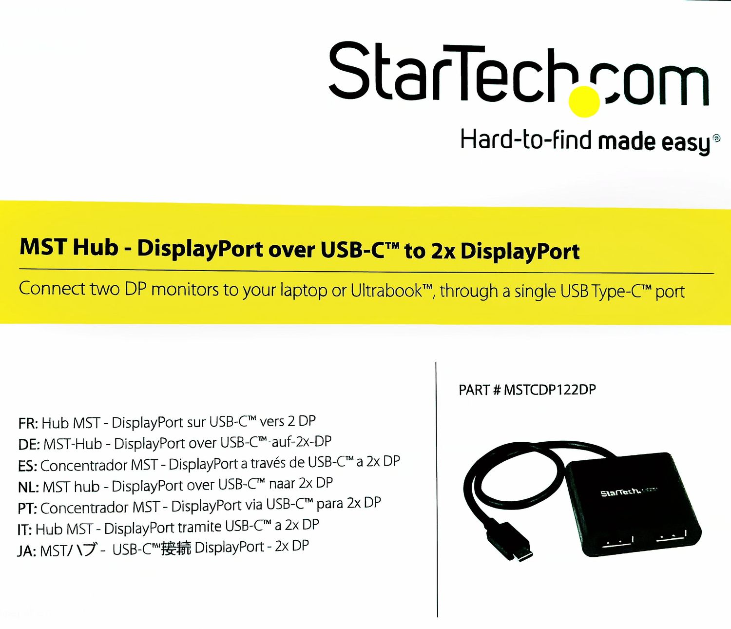 NEW STARTECH COM USB-C TO 2X DISPLAYPORT MST HUB SEALED BOX NEW STARTECH COM USB-C TO 2X DISPLAYPORT MST HUB SEALED BOX