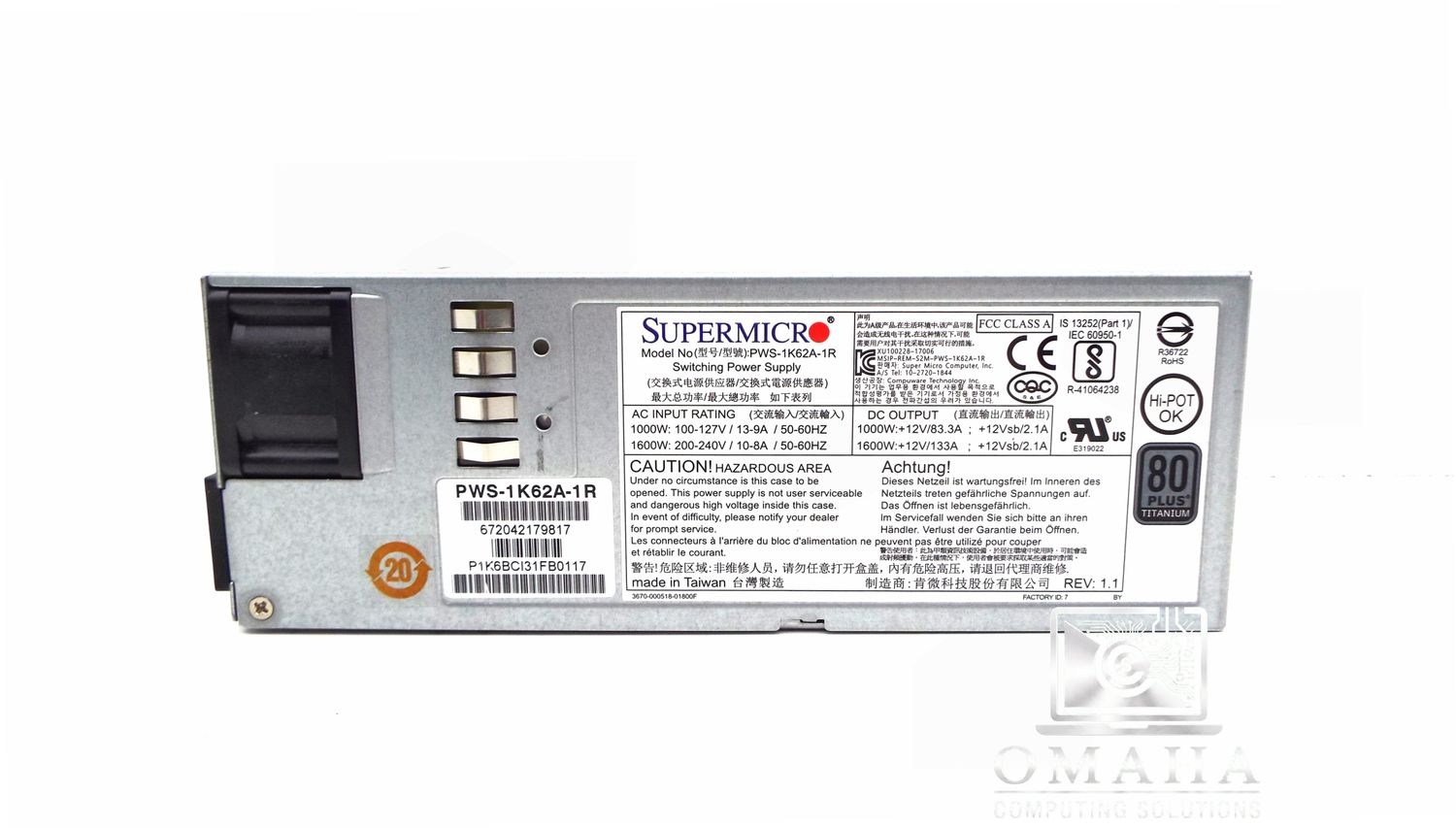 SUPERMICRO PWS-1K62A-1R 1000W/1600W 1U REDUNDANT HOT-SWAP SERVER PSU TESTED WORKING SUPERMICRO PWS-1K62A-1R 1000W/1600W 1U REDUNDANT HOT-SWAP SERVER PSU TESTED WORKING
