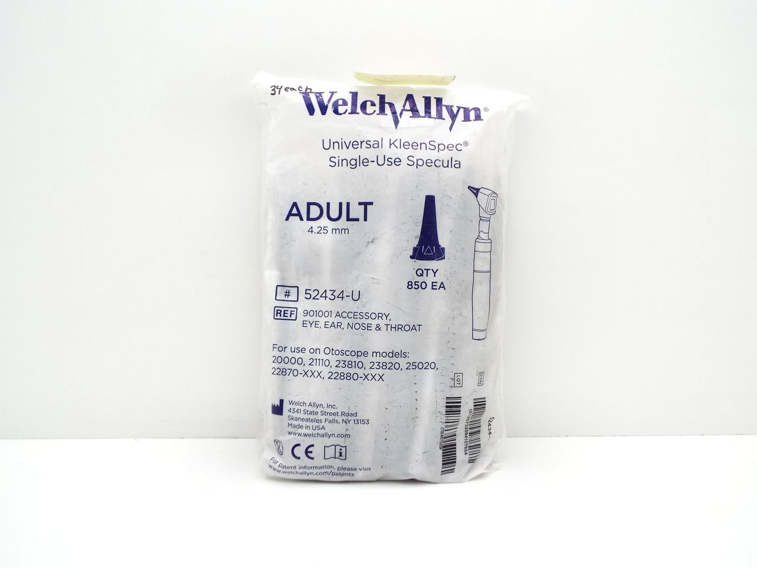 NEW WELCH ALLYN 52434-U KLEENSPEC ADULT OTOSCOPE SPECULA 4.25MM 850 COUNT
