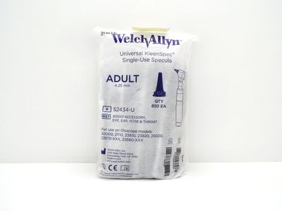 NEW WELCH ALLYN 52434-U KLEENSPEC ADULT OTOSCOPE SPECULA 4.25MM 850 COUNT NEW WELCH ALLYN 52434-U KLEENSPEC ADULT OTOSCOPE SPECULA 4.25MM 850 COUNT