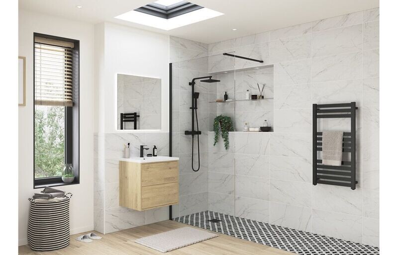 Iconic Wetroom Panel & Support Bar - Black