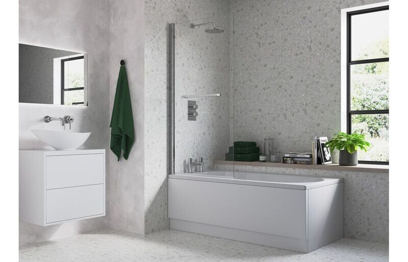 Single Straight Bath Screen w/Rail - Chrome