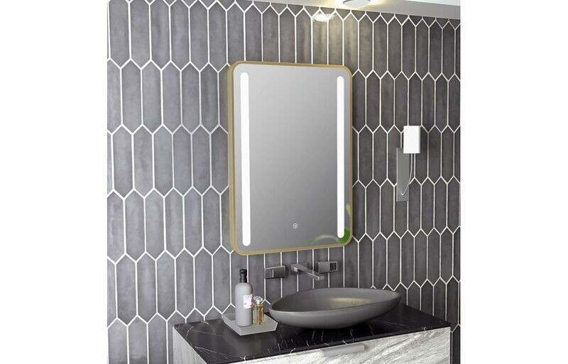 Fronted 500x700mm Rounded Front-Lit LED Mirror - Brushed Brass