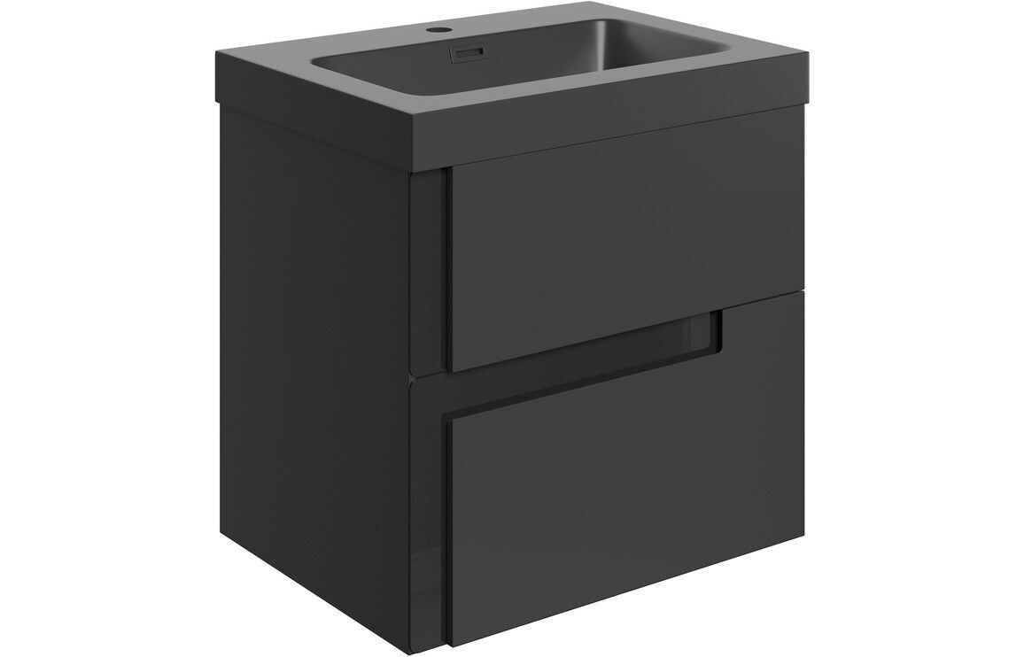 Shadow 605mm Wall Hung 2 Drawer Basin Unit & Co-ordinating Basin - Matt Black & Glass