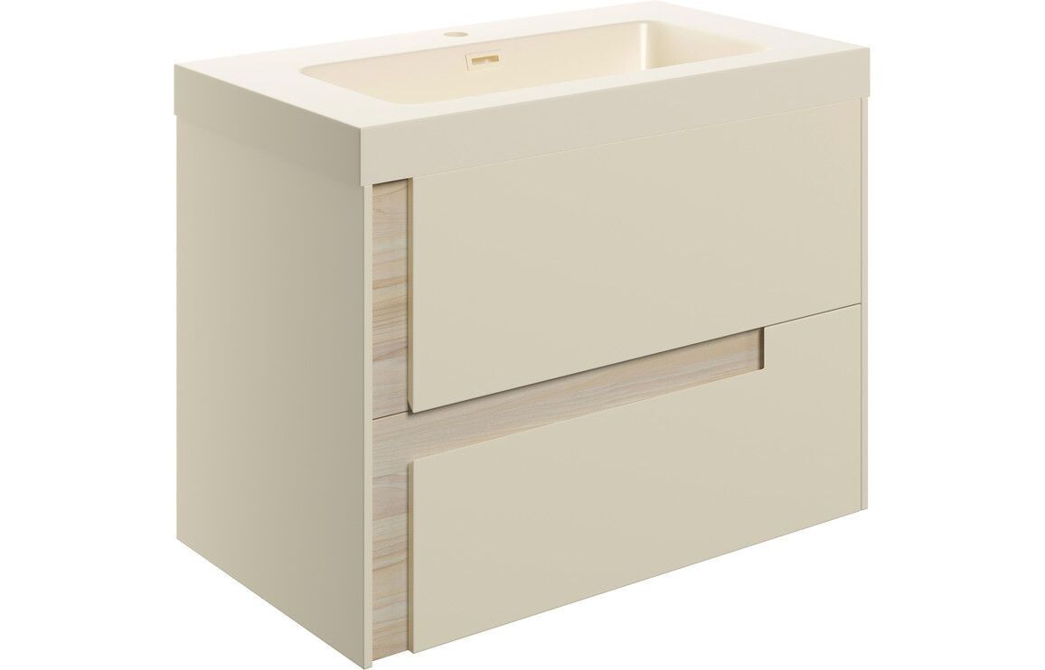 Shadow 805mm Wall Hung 2 Drawer Basin Unit & Co-ordinating Basin - Matt Cotton & Oak Effect