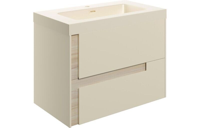 Shadow 805mm Wall Hung 2 Drawer Basin Unit & Co-ordinating Basin - Matt Cotton & Oak Effect