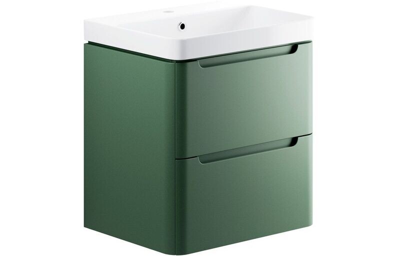 Flambra 2 Drawer Wall Hung Basin Unit - Matt Sage Green