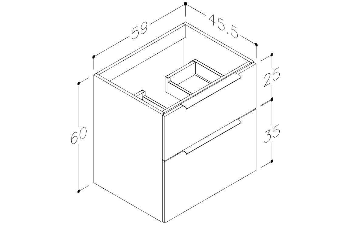 Stately 590mm Wall Hung 2 Drawer Basin Unit (No Top) - Matt White