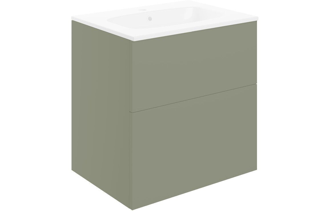 Stately 615mm Wall Hung 2 Drawer Basin Unit & Basin - Matt Olive Green