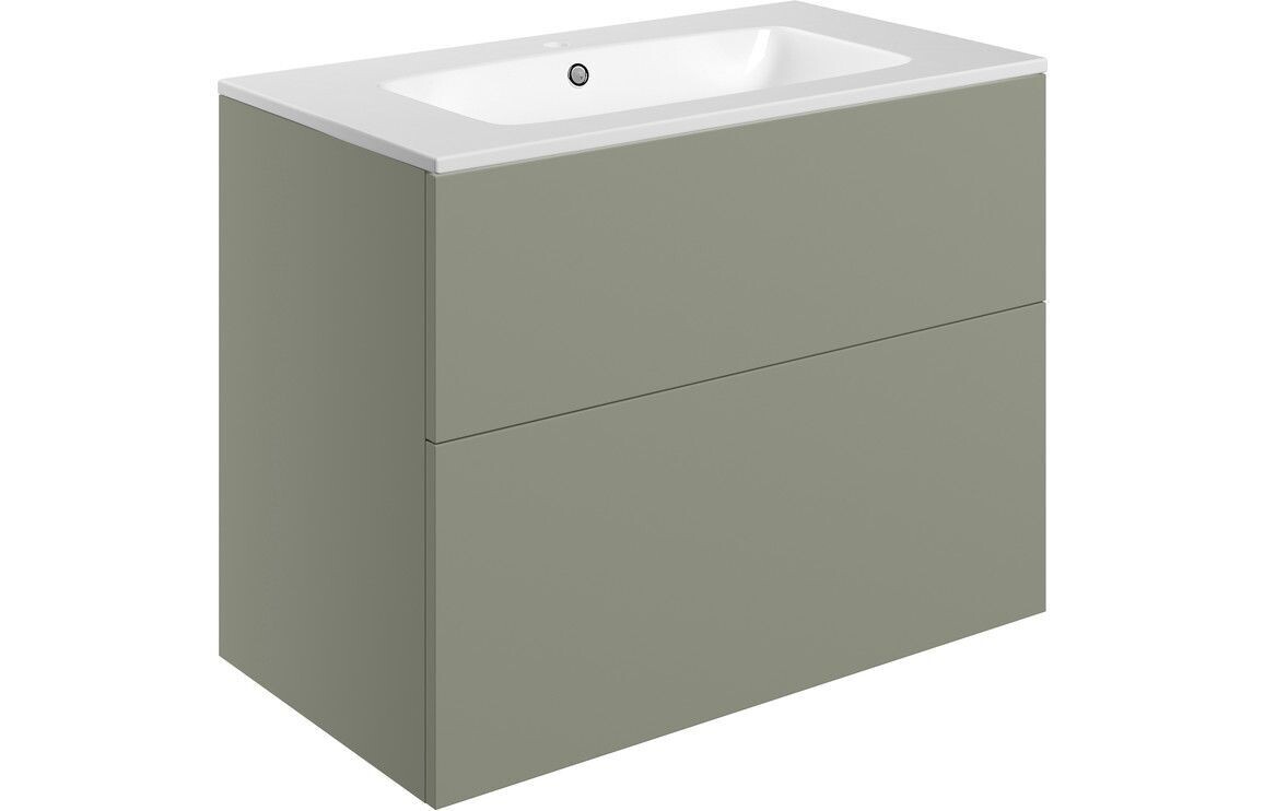Stately 815mm Wall Hung 2 Drawer Basin Unit & Basin - Matt Olive Green