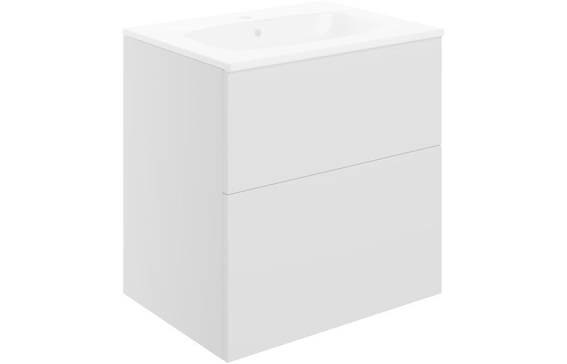Stately 615mm Wall Hung 2 Drawer Basin Unit & Basin - Matt White