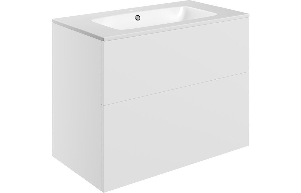 Stately 815mm Wall Hung 2 Drawer Basin Unit & Basin - Matt White
