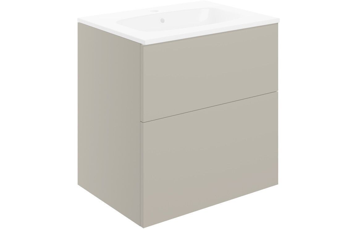 Stately 615mm Wall Hung 2 Drawer Basin Unit & Basin - Matt Latte