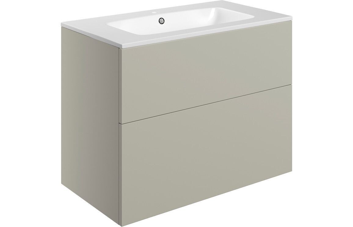 Stately 815mm Wall Hung 2 Drawer Basin Unit & Basin - Matt Latte