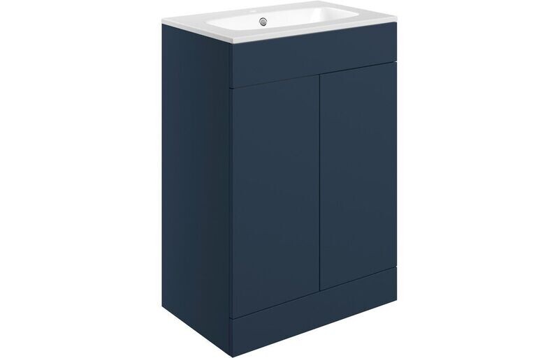 Stately 615mm Floor Standing 2 Door Basin Unit & Basin - Matt Deep Blue