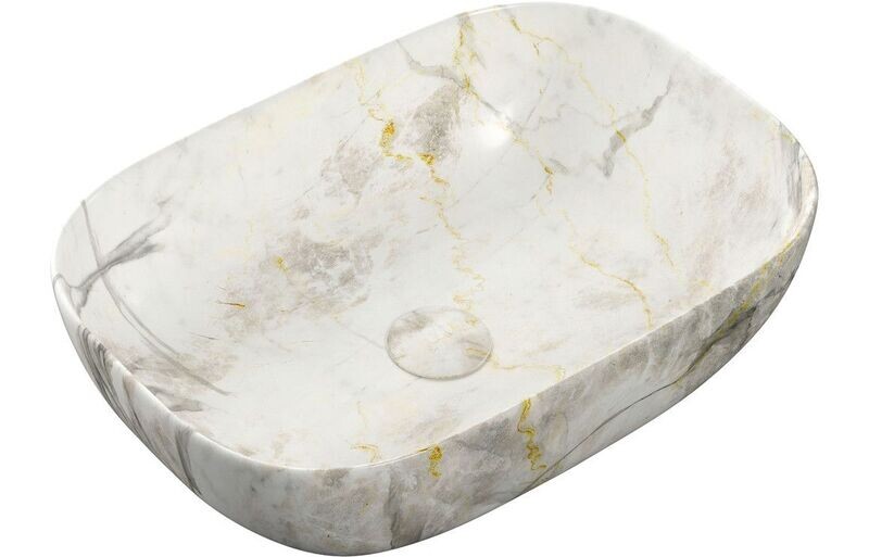 Etta 460x330mm Ceramic Washbowl - White Marble Effect