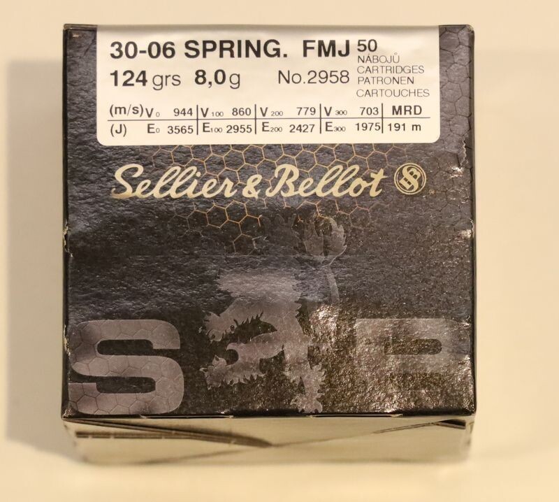 Kaliber: 30-06 Spring. | Hersteller: Sellier & Bellot | Geschoss: 124 gr FMJ | 50 Schuss
