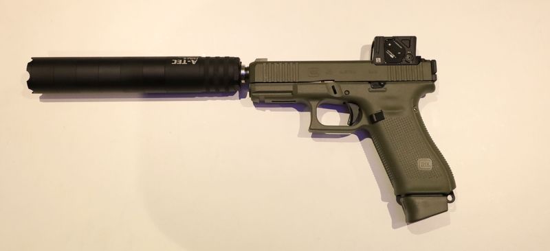 Glock 45 A-Cut Hunter Edition mit AIMPOINT COA | Kal: 9mm Luger | Laufgewinde | A-Tec Schalldämpfer