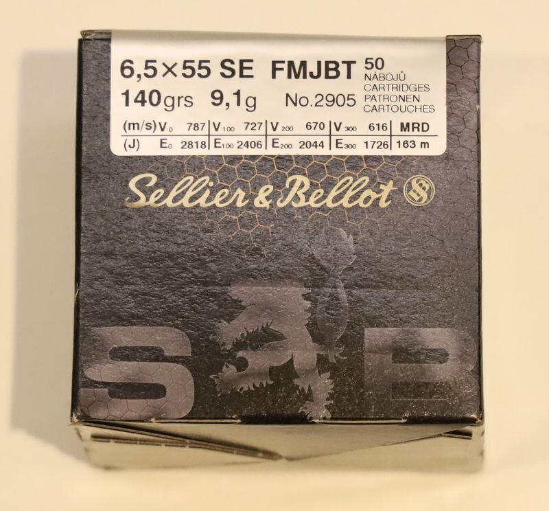 Kaliber: 6,5x55 SE | Hersteller: Sellier & Bellot | Geschoss: 140 gr FMJBT | 50 Schuss Kaliber: 6,5x55 SE | Hersteller: Sellier & Bellot | Geschoss: 140 gr FMJBT | 50 Schuss