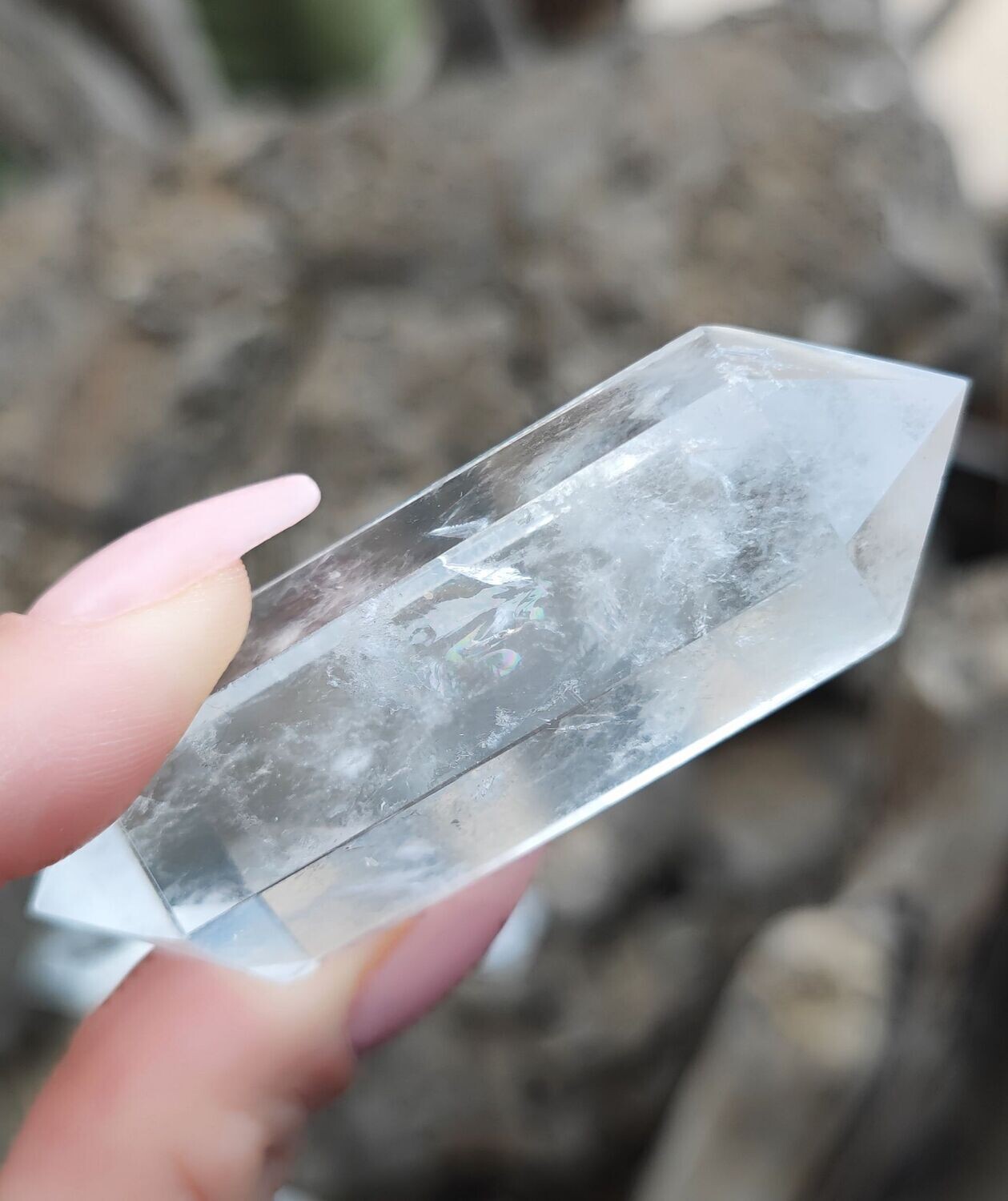 Pointe de Cristal de Roche Bi-terminée (au choix), Taille et Prix: Choix 1 - L7,20 x D2,30cm environ
