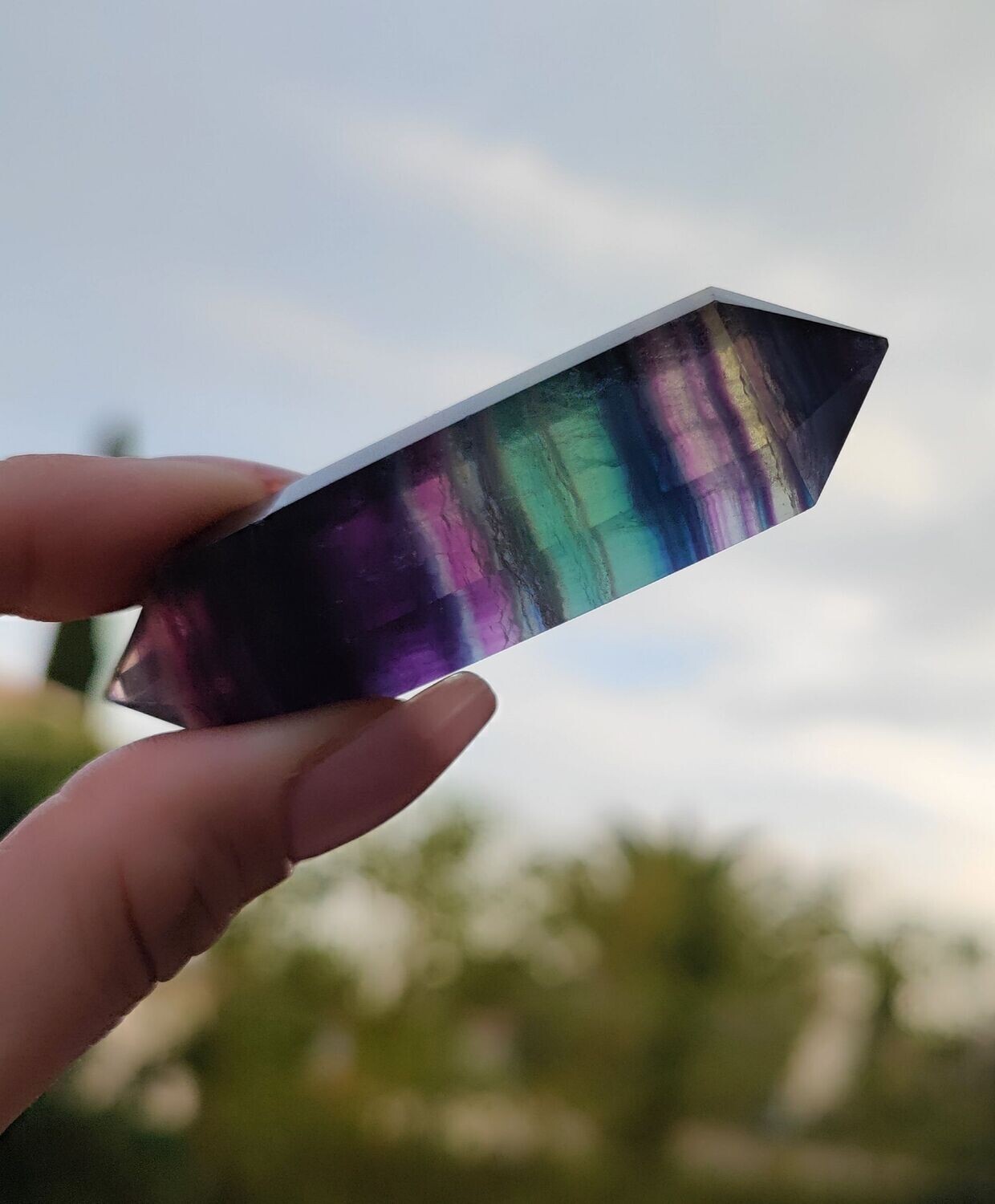 Pointe Bi-terminée de Fluorite  - Qualité Extra (au choix), Style et Prix: Pointe 3 - L7,50 x D2,20cm environ