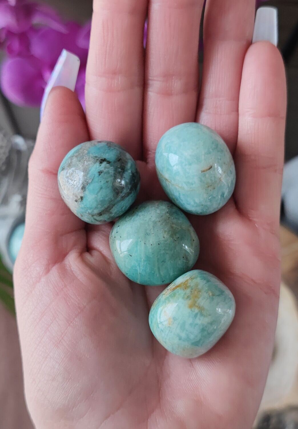 Pierre roulée d'Amazonite, Poids et Prix: Choix 2 : Entre 20g et 25g environ