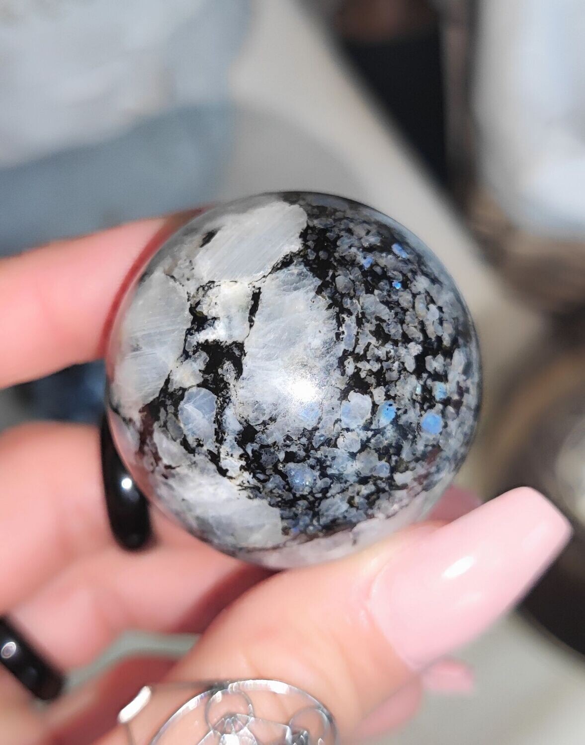 Sphère de Pierre de Labradorite Blanche (au choix), Taille et Prix: Sphère 2 - D4,25cm environ