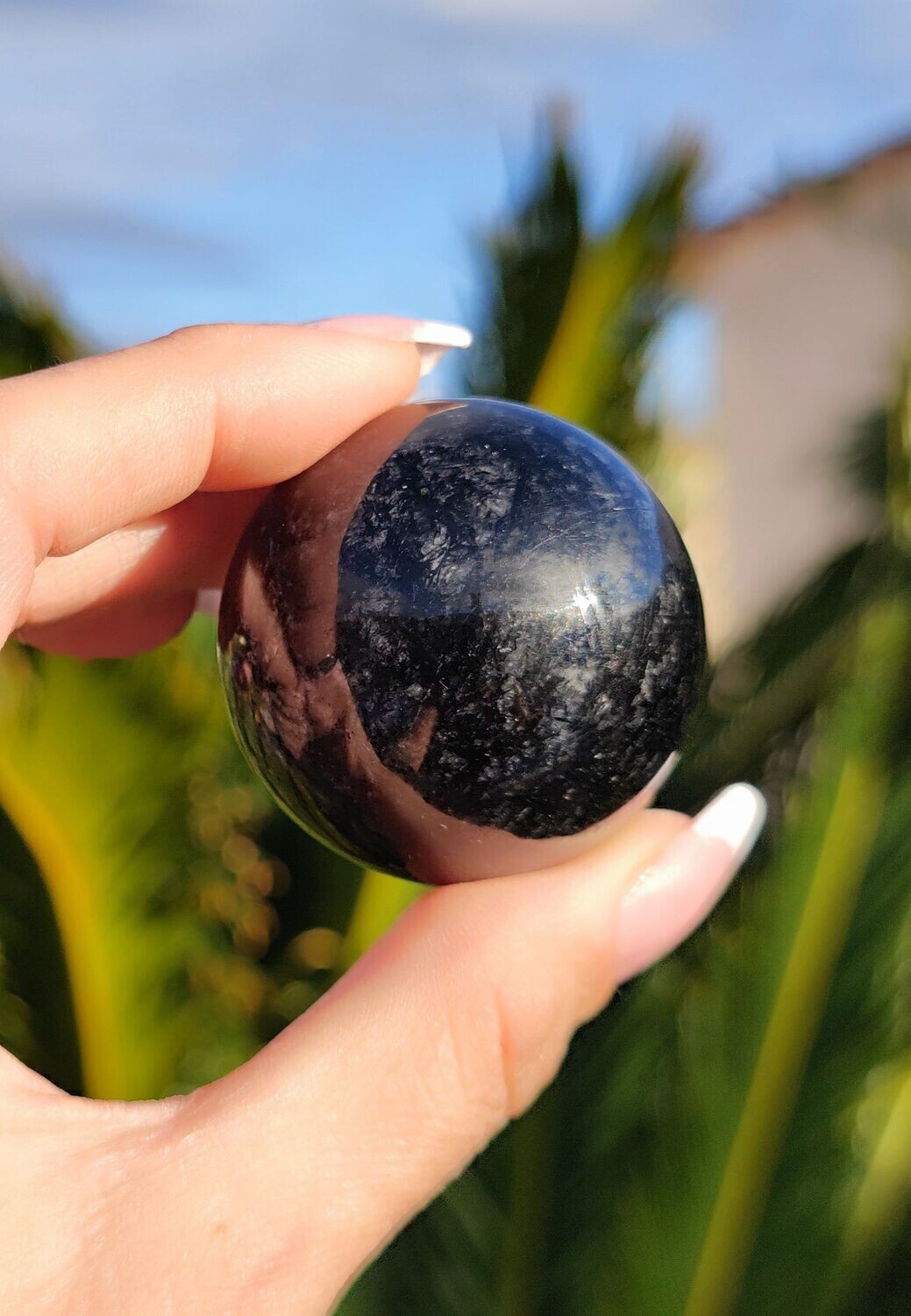 Sphère de Quartz Tourmaline (au choix), Taille et Prix: Sphère 2 - D4,25cm environ