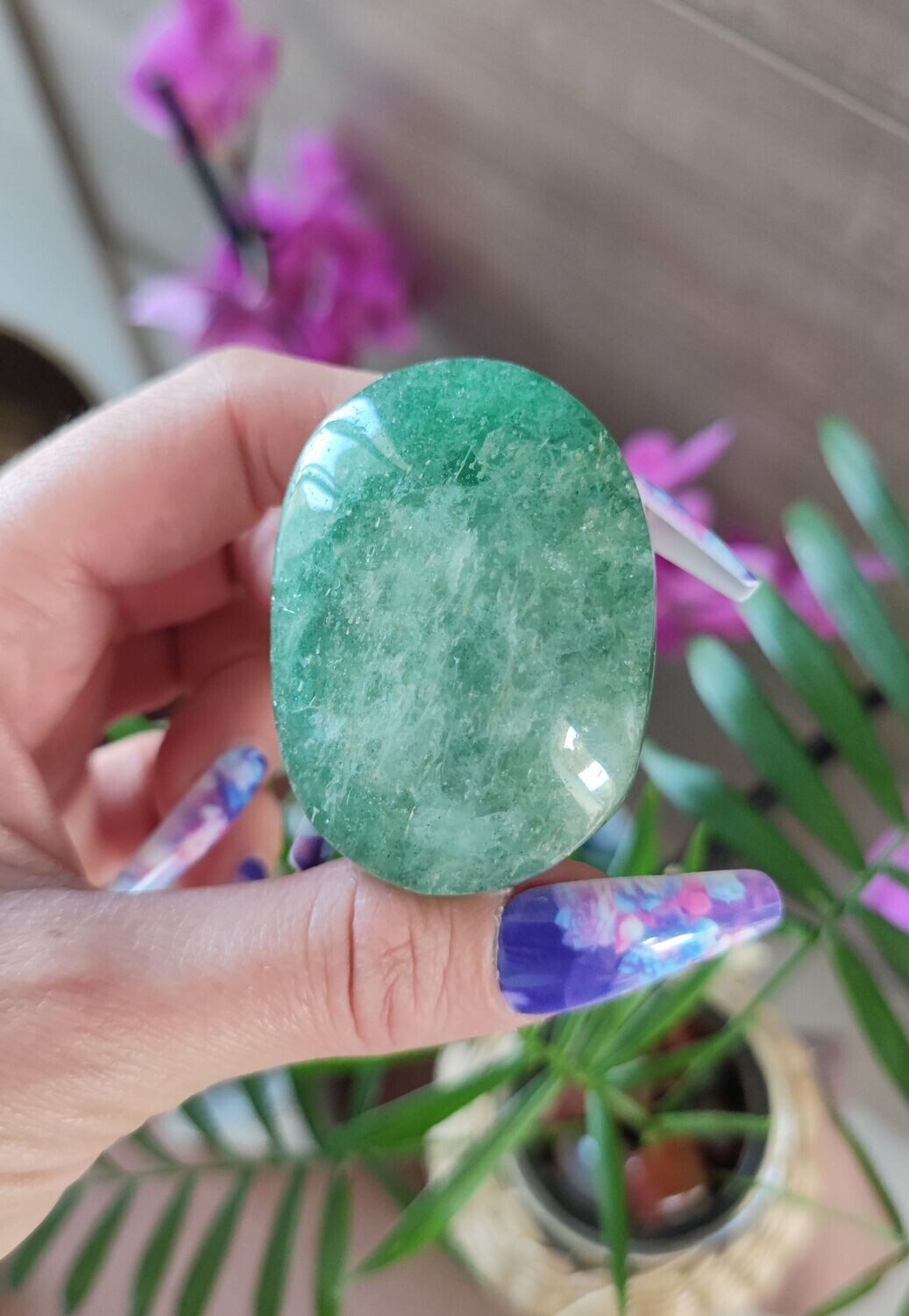 Pierre de Paume en Quartz Aventurine (au choix), Taille et Prix: Choix 1 - L5,20 x L3,70 x Ep2,20cm environ
