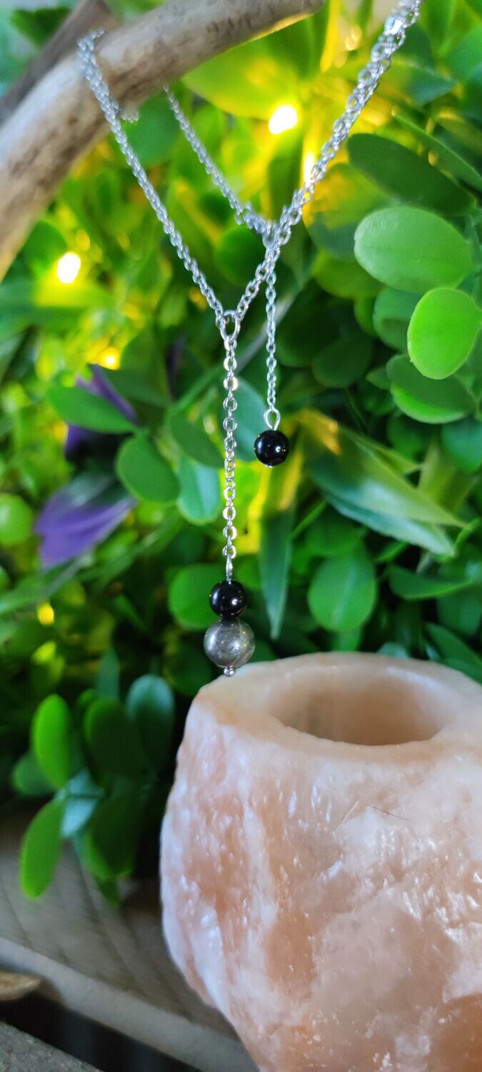 Collier "Connexion" en Pyrite et Tourmaline Noire