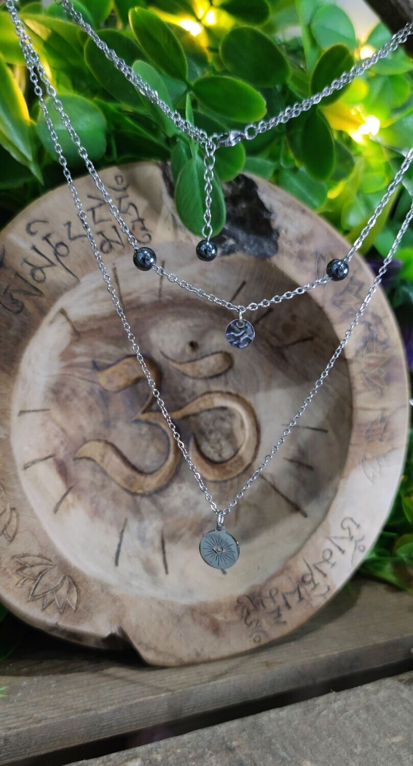 Collier "Providence" en Hématite et Acier Inoxydable Argenté