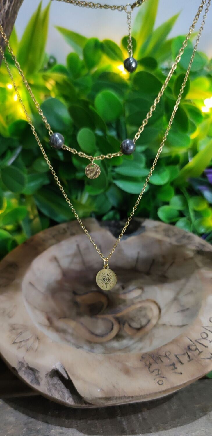 Collier "Providence" en Pyrite et en Acier Inoxydable Doré