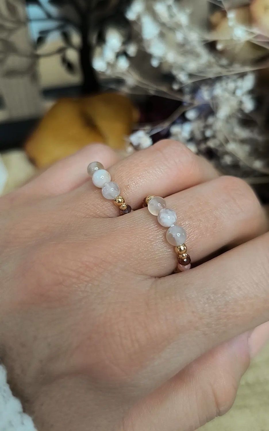 Bague "Perséide" en Agate fleur de Cerisier (Sakura)