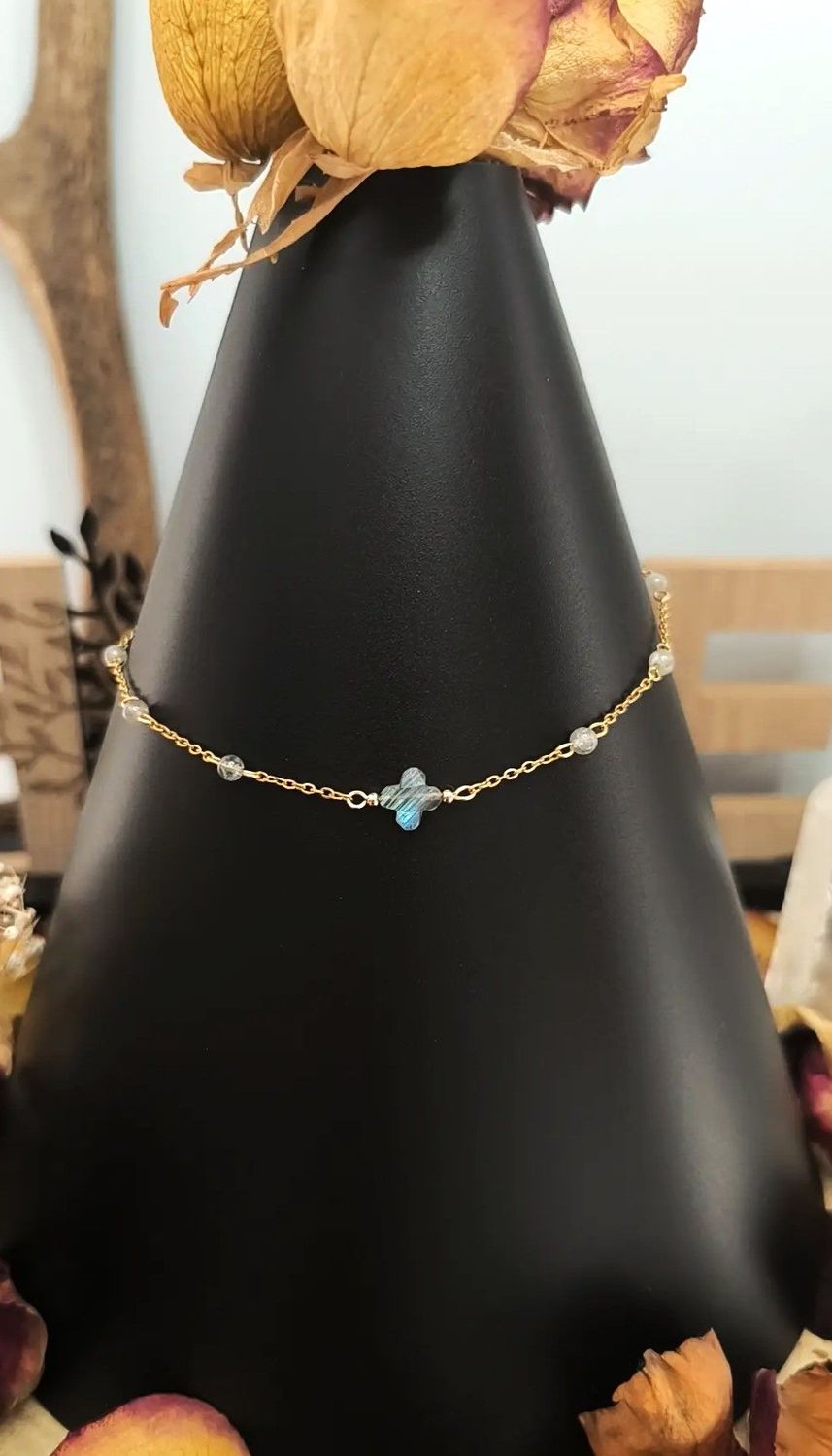 Collier Ras-de-cou "Amalya" en Labradorite et Acier Inoxydable Doré