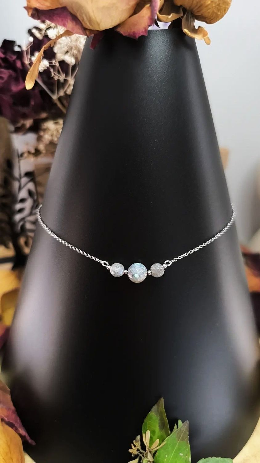 Collier " Séléné " en Labradorite et Acier Inoxydable Argenté